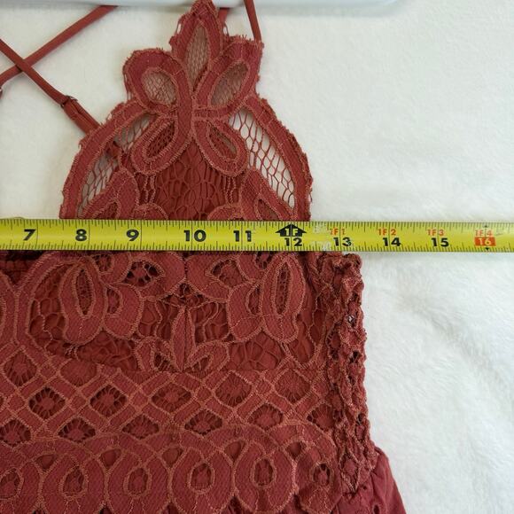 Chrysanthemum Burnt Orange Maxi Dress Size M Spaghetti Straps Lace Boho Flowy - Picture 4 of 5